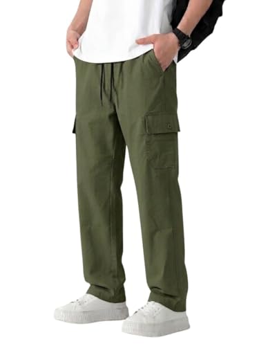 Image of Cargo for Men | Cotton Cargo Pant | Lower for man | Elastic Drawstring Waist Straight Fit Bottoms | Comfortable Breathable Cargos for Casual, Office Wear