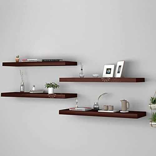 Image of Aries Wooden Floating Wall Shelf| Wall Rack Shelf | Wall Mount for Living Room, Bedroom, Kitchen (Set of 4 Brown, Large)