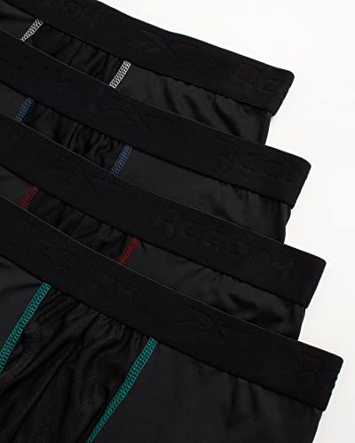 Reebok Men's Boxer Briefs - 4 Pack Soft Performance Boxers for Men with Fly Pouch - Quick Dry Active Mens Underwear Pack S-XL, Size Large, Black Contrast2