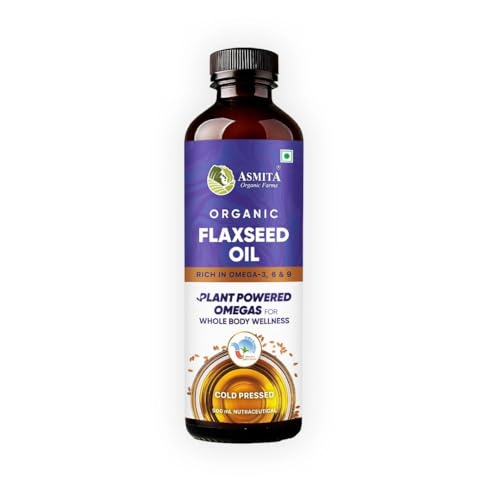 Image of Asmita Organic Farms Cold Pressed Flaxseed Oil, 500ml | Organic, Unrefined Flaxseed Oil for Cooking, Health, Skin, and Hair | Rich in Omega-3 & Antioxidants