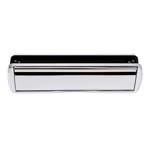 12" Polished Chrome Omega Letterplate Premium Heavy Duty Sprung Letter Box UPVC Wood Door