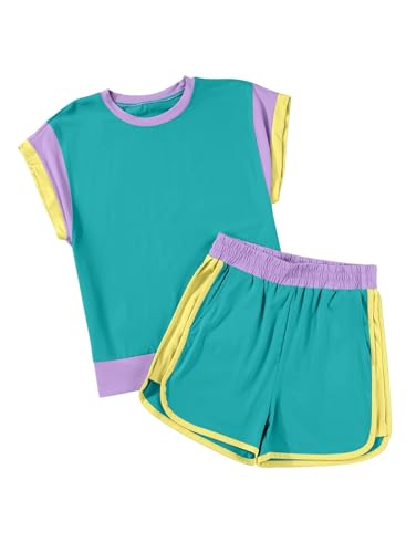 Image of blibean Girls Summer Clothes Sets Kids Colorblock Matching Outfits Size 6-15 Years