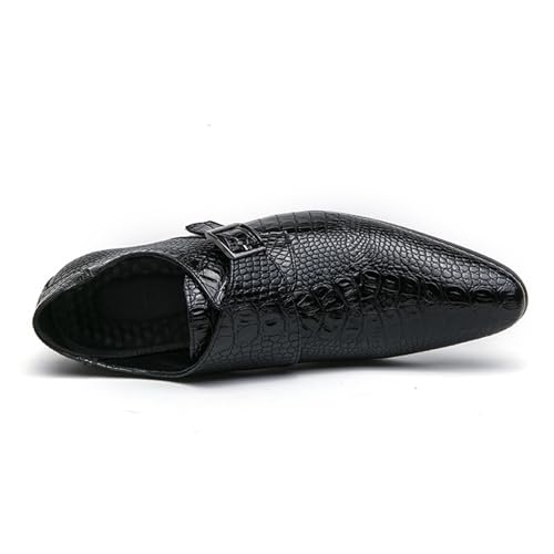 Oxford Shoes for Men Slip On Pointed Burnished Toe Faux Leather Crocodile Print Monk Strap Anti-Slip Slip Resistant Rubber Sole Working4