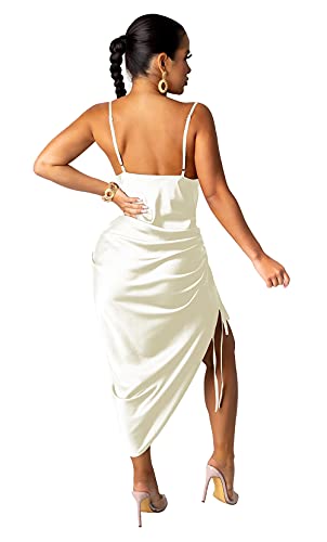 Sexy Dress For Women Spaghetti Strap Backless Bodycon Side Split Drawstring Ruched Evening Party Night Midi Dresses Xx-Large #TOP1