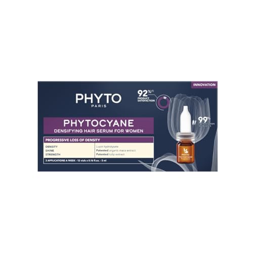 PHYTOCYANE Women Densifying Treatment for Progressive Hair Thinning, Aging, Menopause, Hereditary, 12 Vials x 0.169 fl.oz. (1 month Supply)