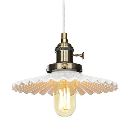 Lustre industriel vintage en métal et céramique blanche avec détails en bronze