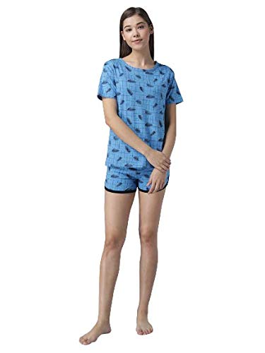 Image of KOTTY Cotton Printed Women's Night Shorts (Sky Blue,34)