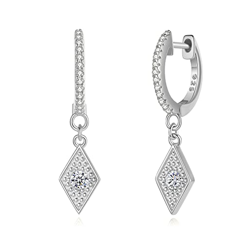 925 Sterling Silver AAA Cubic Zirconia Huggie Hoop Dangle Evil Eye Drop Earrings