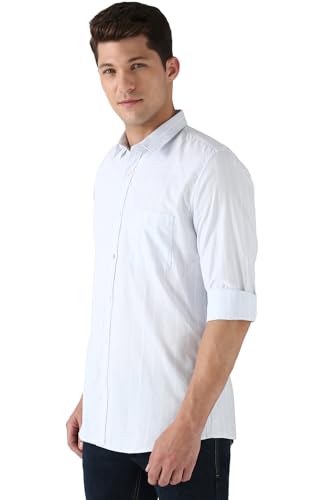 Image of Peter England Men Cotton Slim Fit Stripe Shirt