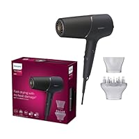 PHILIPS 5000 Series Hair Dryer, ThermoShield Hair Protection Sensor, Travel Foldable Handle, 20% Faster Drying, 6 Heat & Speed Settings, 2300W, For Curly, Wavy, Straight Hair, Black, BHD538/20