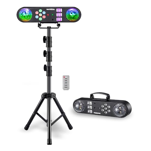DJ Light with Stand, WorldLite 5-in-1 Party Bar Light Set with Magic Ball, Led Par, Red & Green Pattern, Strobe/UV, Portable Tripod DJ Stage Lighting System for Disco Gig Band Wedding