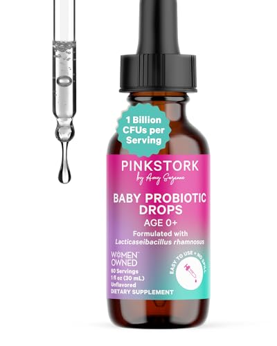 Image of Pink Stork Baby Probiotic Drops, Newborn, Infant & Toddler Probiotics to Help Aid Digestion and Constipation Support, Newborn Essentials - 1 fl oz, 2 Month Supply