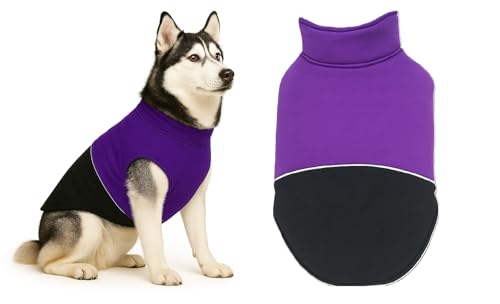Image of The Pets Company Dog Winter Coat Jacket, Cloth, Windproof, Reversible, Light Weight, Washable, Ultra Warm Thick Fleece Lined Dog Vest For Cold Weather Protection, (Purple Black, Med - Large - 22 Inch)