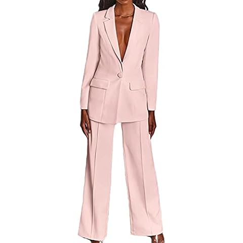Leader of the Beauty Women Pink 2 PC Pant Suits Blazer Set Ladies Office Suits Wedding Party Suits XL Cover