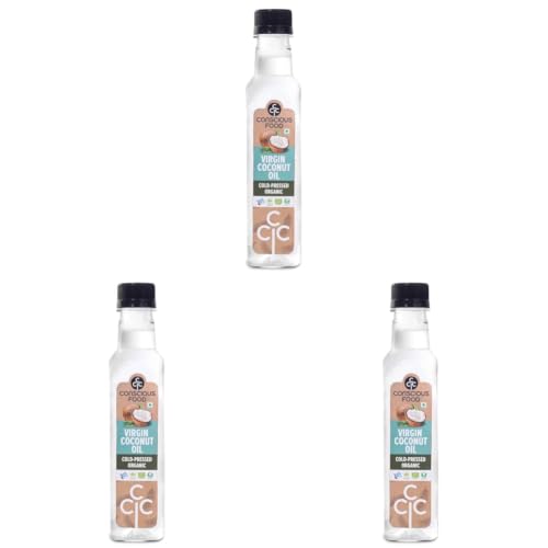 Image of Conscious Food Cold Pressed Virgin Coconut Oil | 250ml | Certified Organic | For Cooking, Hair Health and Skin Care | Good for Oil Pulling (Pack of 3)