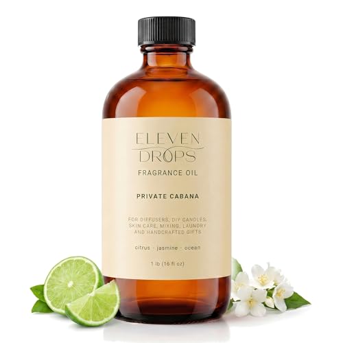 Eleven Drops Private Cabana Fragrance Oil | Citrus Jasmine & Ocean Notes | Long Lasting Scent Reed Diffuser Oil for Home Office Hotel Spa Car & Linen Spray | Pet Friendly IFRA Compliant 16 oz