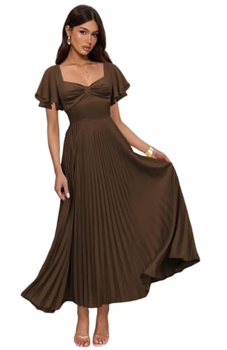 Dessiny Women's Short Sleeve Satin Bridesmaid Dresses with Slit Long Pleated Formal Evening Dress 2025 DE408