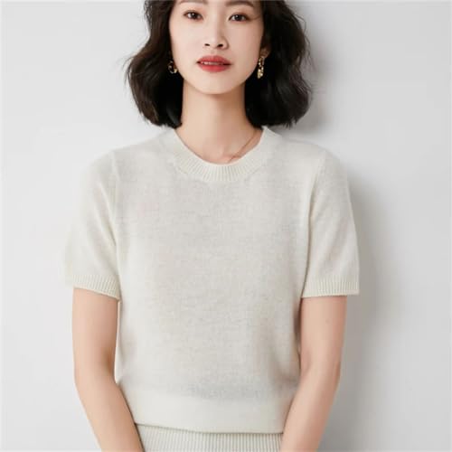 Women O Neck Short Sleeve Delicate Cashmere Wool Sweater Soft Basic Solid Color T-Shirts4