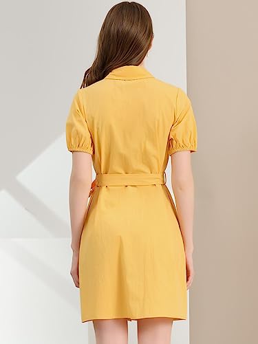 Image of Allegra K Women's Safari Dress Collared Short Sleeve Cotton Belted Button Down Shirt Dresses