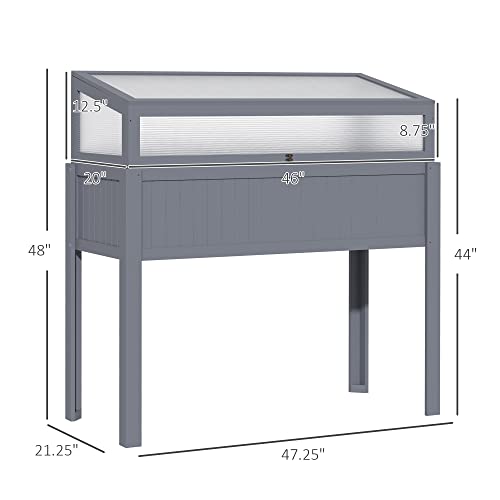 Outsunny Raised Wood Cold Frame Greenhouse, Elevated Planter & Plant Protection Box, 2-in-1 for Flowers, Vegetables, Herbs, Grey - Image 4