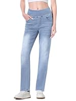 Chasehot Pull on Jeans for Women, High Waisted Stretchy Trendy Straight Bootcut Elastic Waist Tummy Control Tapered Denim Jeggings Iceland Blue-M