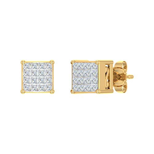 FINEROCK 0.5 Carat Princess Cut Stud Earrings in 10K Yellow Gold
