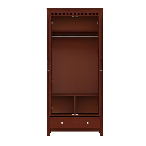 Image of Wakefit Wardrobe | 3 Year Warranty | Solid Wood Almirah, Cupboard for Clothes Storage | 2 Door, 2 Drawers, 1 Hanging Space | Shibori - Golden Brown