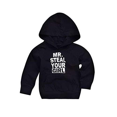 Zlolia Toddler Infant Baby Boys Girls Letter Print Hooded Tops Pullover Sweater Outfits Front Pocket Autumn&Winter Sweatshirt Black