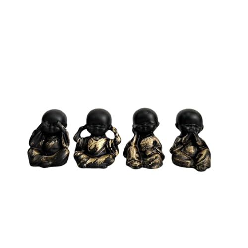 Image of eCraftIndia Set of 4 Meditating Monk Baby Buddha Idols | See Hear Speak Pray No Evil Figurines for Home Decor, Living Room, Office Desk | Decorative Spiritual Showpiece Gift Set