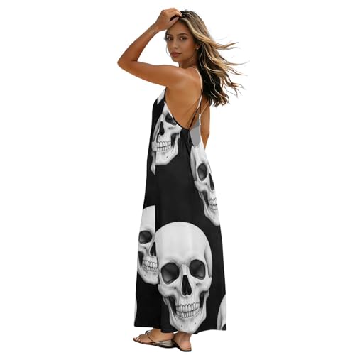 Robe longue dos nu noire à bretelles spaghetti pour femme