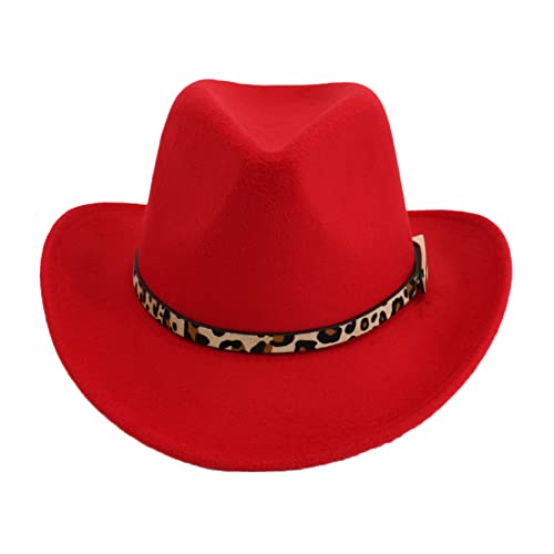 Wool Cowboy Hat For Men Western Pinch Front Wide Brim Women Cowgirl Hat With Leopard Leather Belt Casual All-Match Black #TOP4