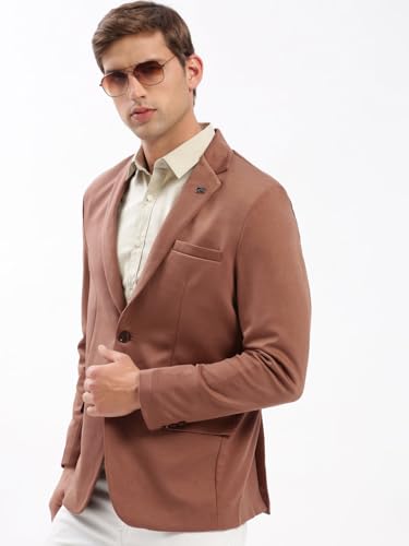 Image of SHOWOFFFF Men Solid Single Breasted Casual Blazer | Notched Lapel Full Sleeves Cotton Blazer for Mens | Slim Fit Regular Length Blazer for Men's