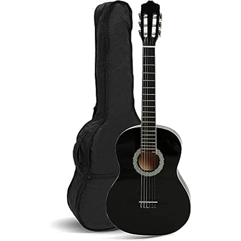 NAVARREZ NV16 Classical Guitar 1/2 black with cream binding incl. Gig Bag with rucksack-straps and music sheet/accessories pocket, 2 Picks Cover