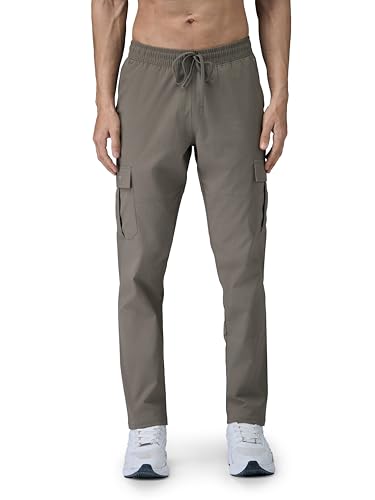 Image of TECHNOSPORT Men's Regular Fit Mid Rise Polyester Solid Cargos for Activewear, Regular Use and Quick Dry