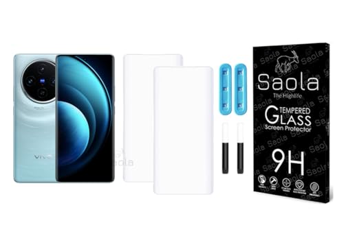 Image of Saola 2-Pack UV Curved Tempered Glass for Vivo X100 | 9H Hardness | Edge-to-Edge Full Screen Coverage | UV Light Installation | Scratch Resistant | Case Friendly Screen Protector. (6.78 Inches)