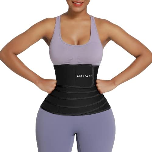 AIRYFAB Sweat Wrap Waist Trainer For Women Lower Belly Fat - Workout Bandage Waist Trimmer Belly Band With Sauna Suit Effect Black