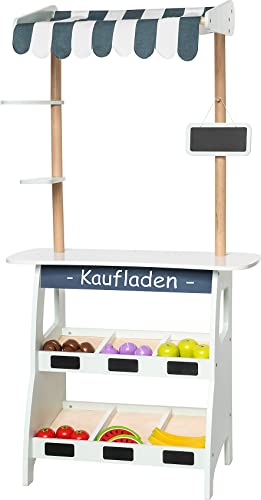 myToys ORIGINALS Marktstand mit Accessoires, 18-teilig, mit 3 Zwiebeln, 3 Pilzen, 3 Tomaten, 3 Äpfeln, 2 Bananen und 2…