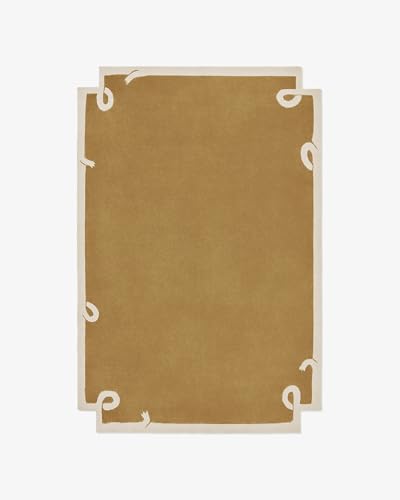 Image of Hand-Tufted Wool Large Carpet for Living Room 8x10 feet Yellow White Anti-Skid High Pile Thick Carpet & Rugs for Bedroom & Hall