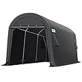 ADVANCE OUTDOOR 10x15 ft Shelter Storage Shed Steel Metal Round Peak Roof Portable Garage Carport for Motorcycle, Boat, or Garden Tools with 2 Roll up Doors & Vents, Gray