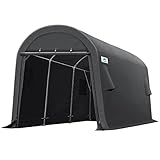 ADVANCE OUTDOOR 10x15 ft Shelter Storage Shed Steel Metal Round Peak Roof Portable Garage Carport for Motorcycle, Boat, or Garden Tools with 2 Roll up Doors & Vents, Gray