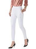 Zeronic Skinny Dress Pants for Women Pull-on Work Ankle Pants with Pockets Stretch Office Slacks Yoga Workout Pants (White,XS)