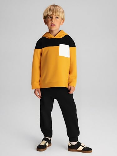 Image of Boys Clothes 2pcs Tween Boy Color Block Hoodie + Pants Little Boys Fall Winter Outfits Set, 4-12 Years