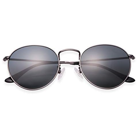 K KAREZOG Black Round Sunglasses for Women Men 100% Real Glass Lens Circle Sunglass Metal Frame Hippie Sun Glasses Shades,53mm Cover