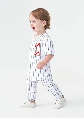Yuji Itadori First Birthday Boy Baseball Shirt Set 1st Baby Toddler Sleeve Shirts Pants Birthday Clothes (Striped 1, 12 Months)