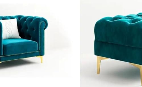 Image of Modern & Classic 4 Seater Standard Sofa Set Fabric & Velvet Tufted 3+1+ Puffy 4 Seater Sofa Chesterfield Sofa for Living Room, Dining Room, Office and Hallway-(Teal Green).