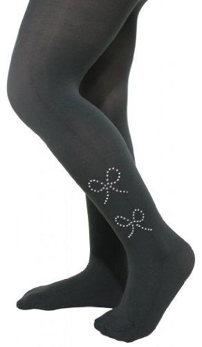 Florence Girls Microfiber Hold and Stretch Rhinestone Design Footed Tights - Dark Grey (Size 12-14)