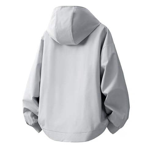 GURUNVANI Mens Solid Color Zip Up Hooded Jacket Unisex Oversized Sports Windbreaker Coat2