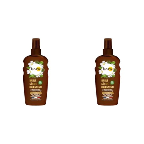 LOVEA - Huile Sèche Bronzante - Visage & Corps - Monoï De Tahiti - Bronzage Rapide, Doré Et Lumineux - Nourrissant & Résistant À L'Eau - Vegan - Fabriqué...