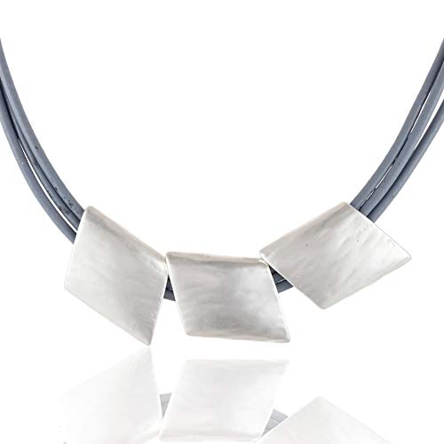 grey leather choker chunky necklaces for women with silver pendant fahsion jewelry