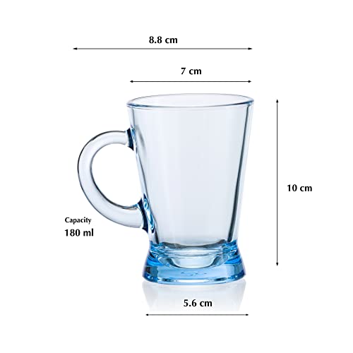 Image of Pasabahce Heybeli Glass Mug from The Original from Turkey, Turquoise 180 ml Mug Set of 6 Pcs | Ideal for Coffee, Tea, Cappaccino, Multipurpose Mug Perfect for Gifting | Easy To Clean & Dishwasher Safe